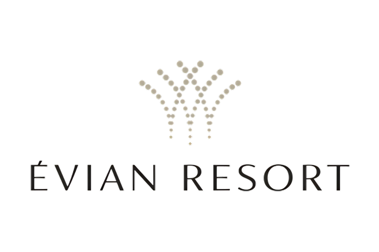 Logo d’Évian Resort, complexe hôtelier de luxe situé à Évian-les-Bains, promu par Force Promotion à travers des campagnes d’affichage ciblant une clientèle premium à Genève