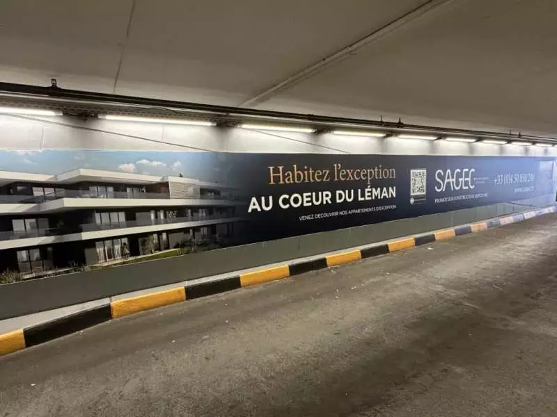 SAGEC advertising megaposter located at the left bank exit of the Mont Blanc car park in Geneva